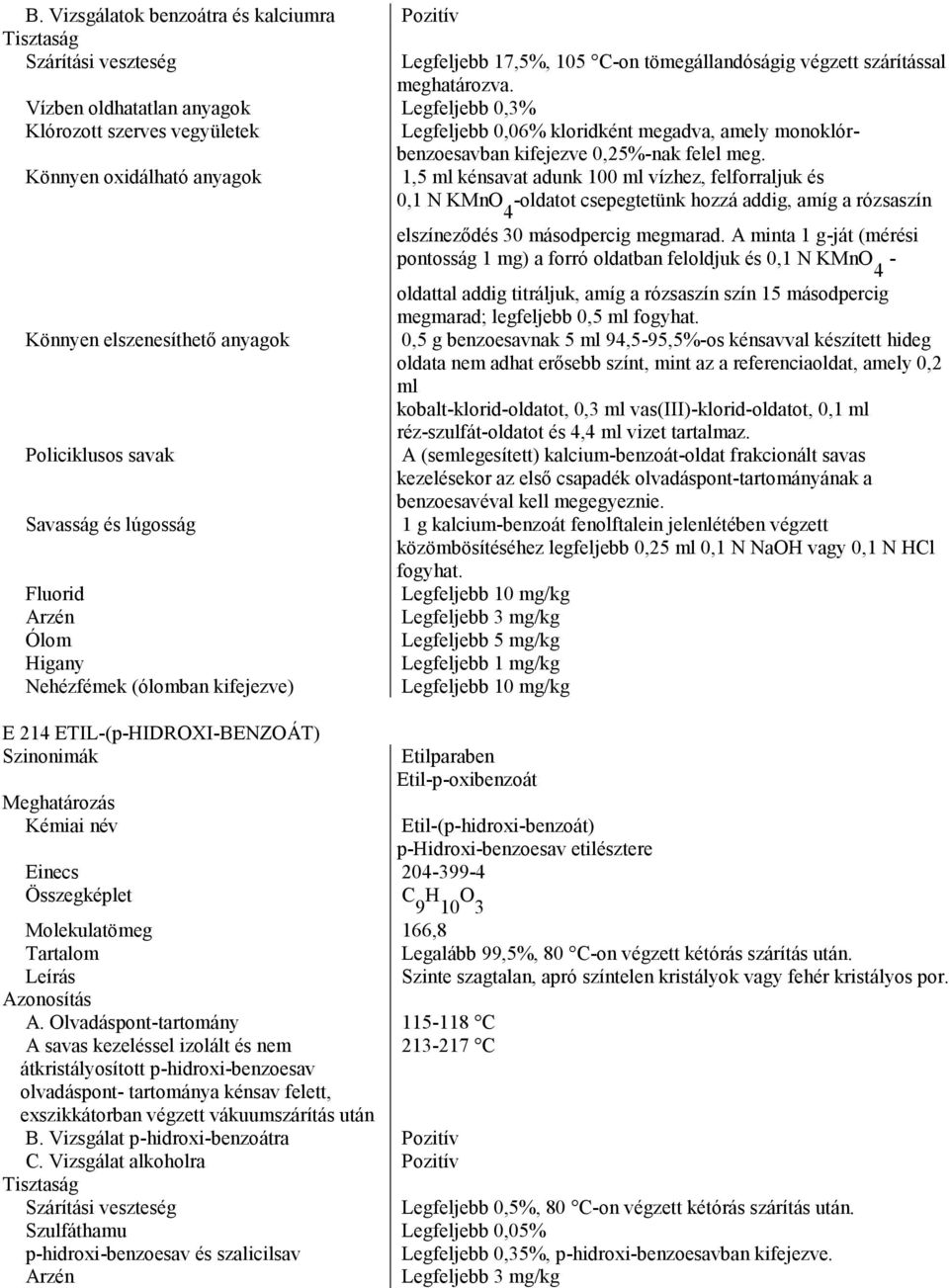 Könnyen oxidálható anyagok 1,5 ml kénsavat adunk 100 ml vízhez, felforraljuk és 0,1 N KMnO -oldatot csepegtetünk hozzá addig, amíg a rózsaszín 4 Könnyen elszenesíthető anyagok Policiklusos savak