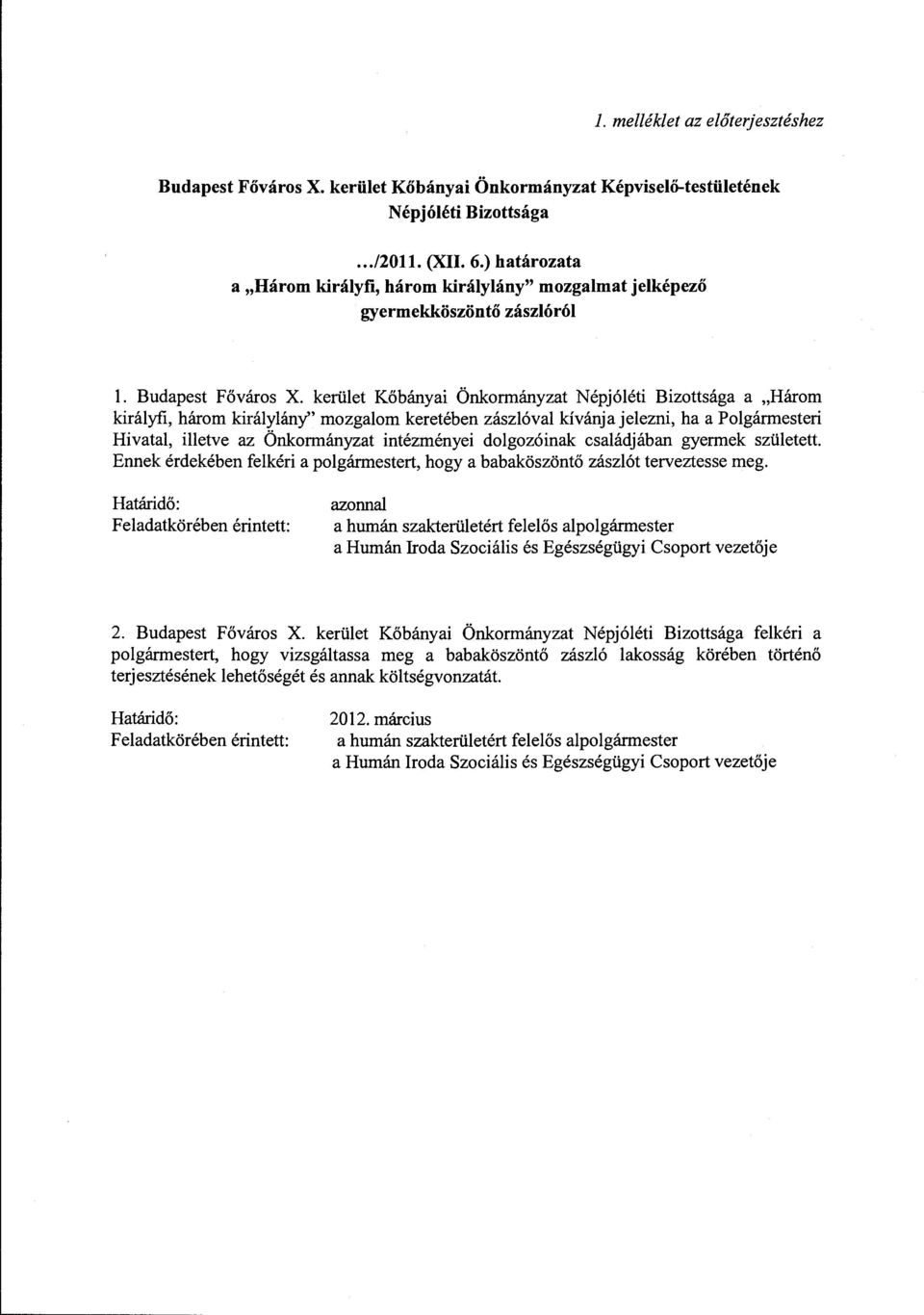 kerület Kőbányai Önkormányzat Népjóléti Bizottsága a "Három királyfi, három királylány" mozgalom keretében zászlóval kívánja jelezni, ha a Polgármesteri Hivatal, illetve az Önkormányzat intézményei