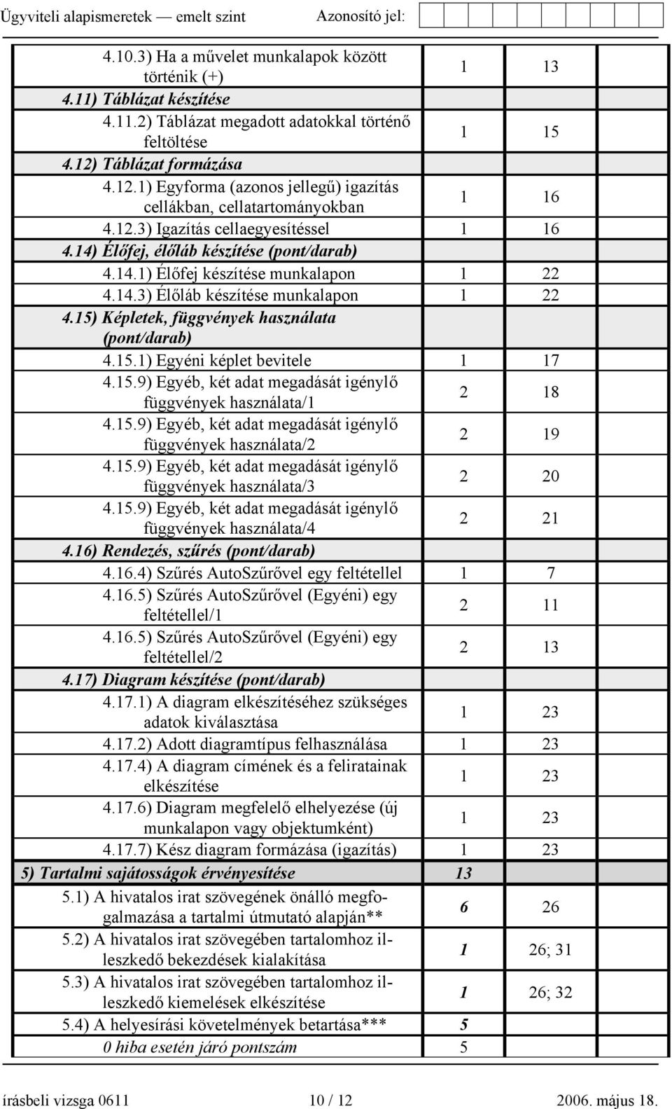 14.3) Élőláb készítése munkalapon 1 22 4.15) Képletek, függvények használata (pont/darab) 4.15.1) Egyéni képlet bevitele 1 17 4.15.9) Egyéb, két adat megadását igénylő függvények használata/1 2 18 4.