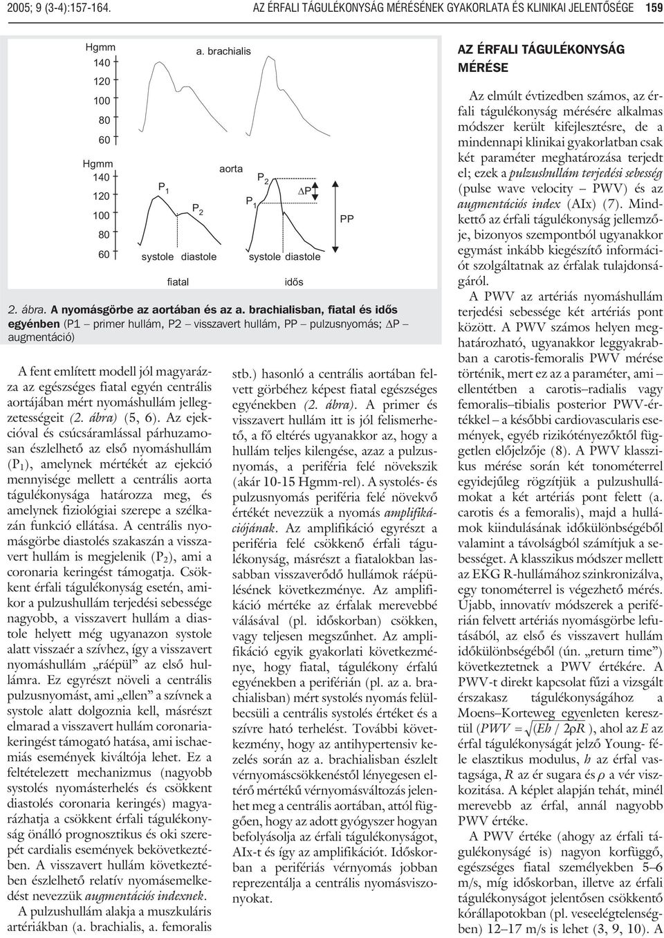 centrális aortájában mért nyomáshullám jellegzetességeit (2. ábra) (5, 6).