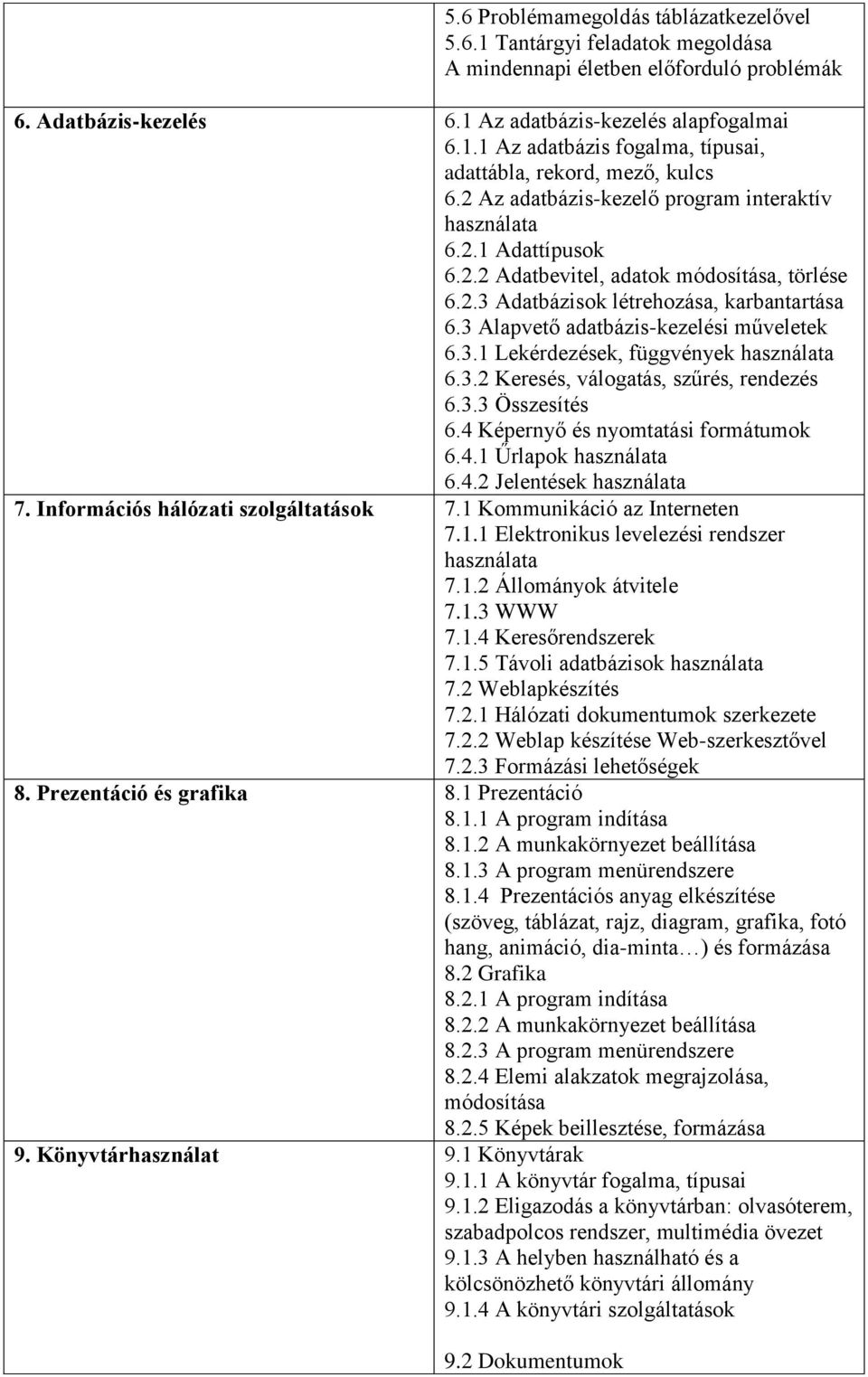 3 Alapvető adatbázis-kezelési műveletek 6.3.1 Lekérdezések, függvények használata 6.3.2 Keresés, válogatás, szűrés, rendezés 6.3.3 Összesítés 6.4 Képernyő és nyomtatási formátumok 6.4.1 Űrlapok használata 6.