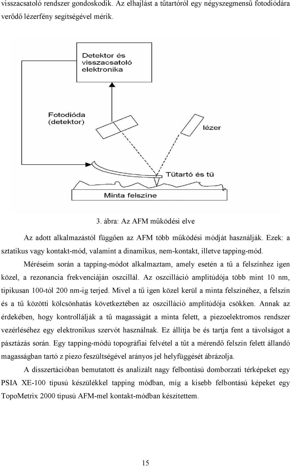 Méréseim során a tapping-módot alkalmaztam, amely esetén a tő a felszínhez igen közel, a rezonancia frekvenciáján oszcillál.