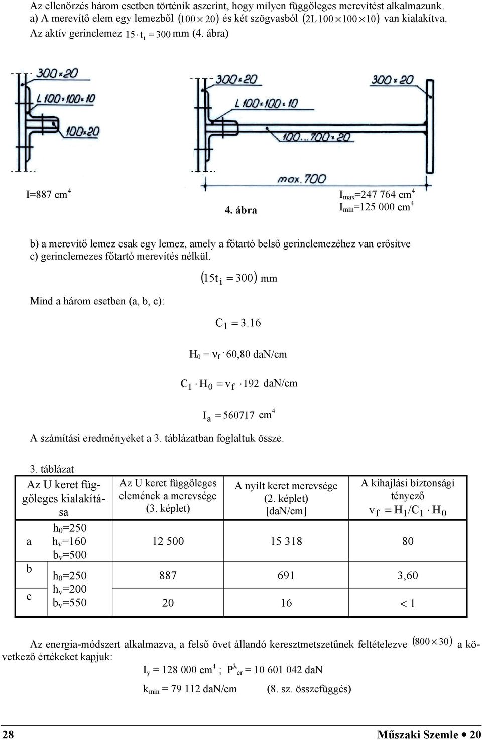 ábra I ax =7 76 c I in =5 000 c b) a erevítő leez csak eg leez, ael a főtartó belső gerincleezéhez van erősítve c) gerincleezes főtartó erevítés nélkül.