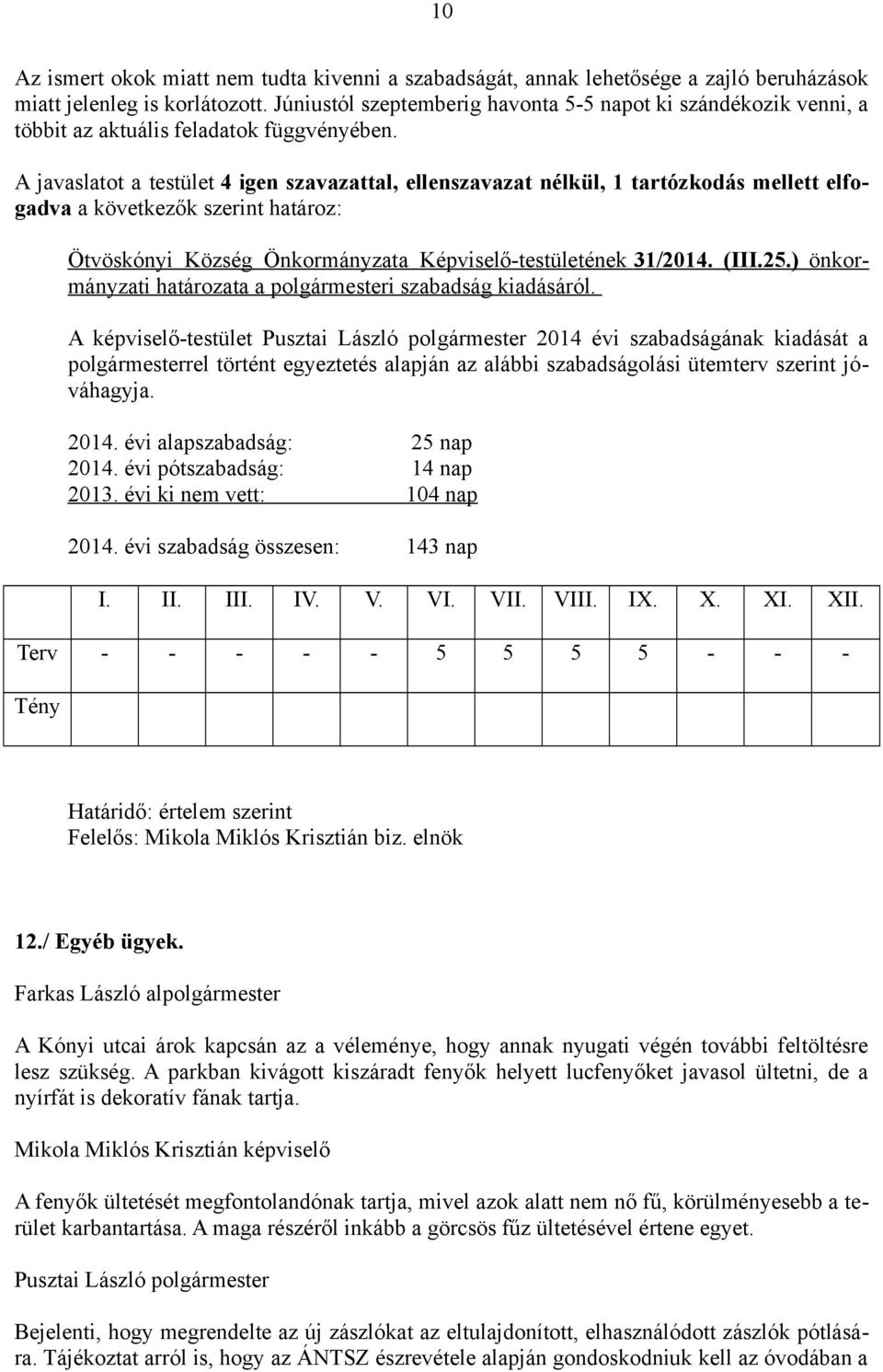 A javaslatot a testület 4 igen szavazattal, ellenszavazat nélkül, 1 tartózkodás mellett elfogadva a következők szerint határoz: Ötvöskónyi Község Önkormányzata Képviselő-testületének 31/2014. (III.25.