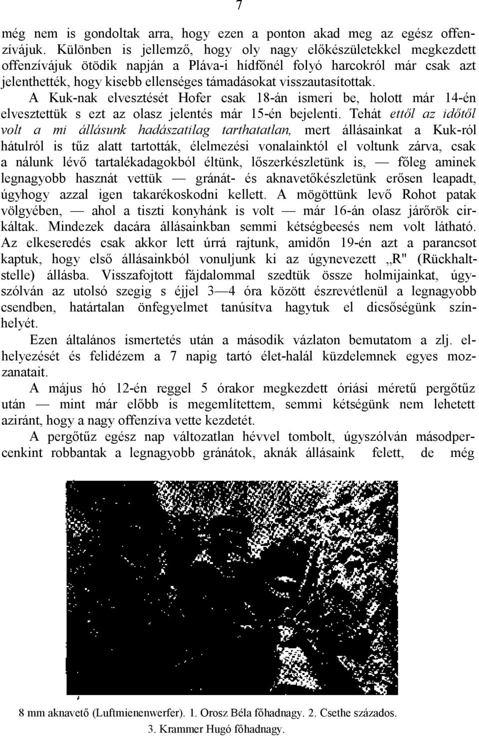 visszautasítottak. A Kuk-nak elvesztését Hofer csak 18-án ismeri be, holott már 14-én elvesztettük s ezt az olasz jelentés már 15-én bejelenti.