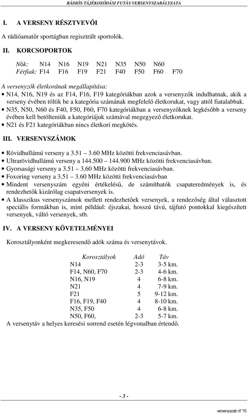 indulhatnak, akik a verseny évében töltik be a kategória számának megfelelő életkorukat, vagy attól fiatalabbak.