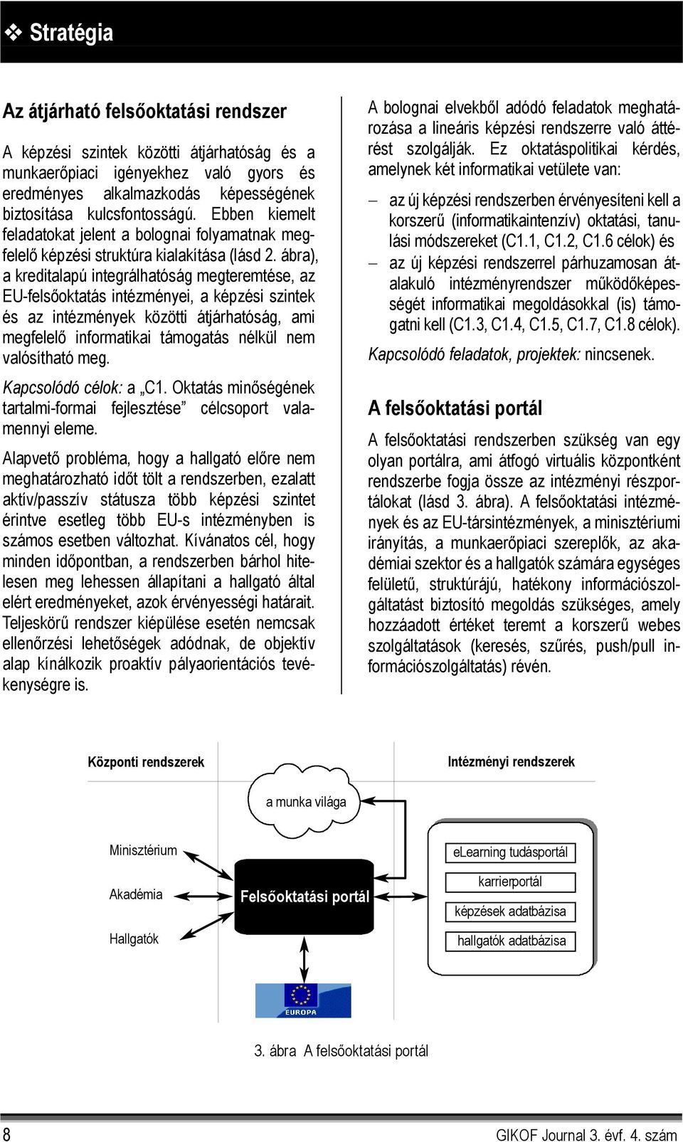 ábra), a kreditalapú integrálhatóság megteremtése, az EU-felsőoktatás intézményei, a képzési szintek és az intézmények közötti átjárhatóság, ami megfelelő informatikai támogatás nélkül nem