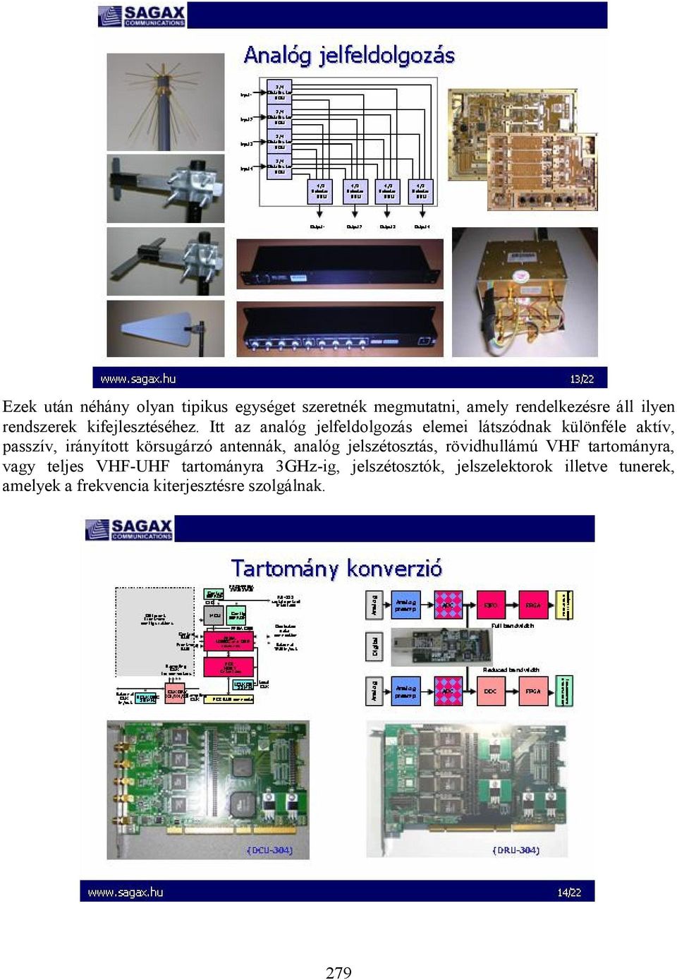 Itt az analóg jelfeldolgozás elemei látszódnak különféle aktív, passzív, irányított körsugárzó antennák,