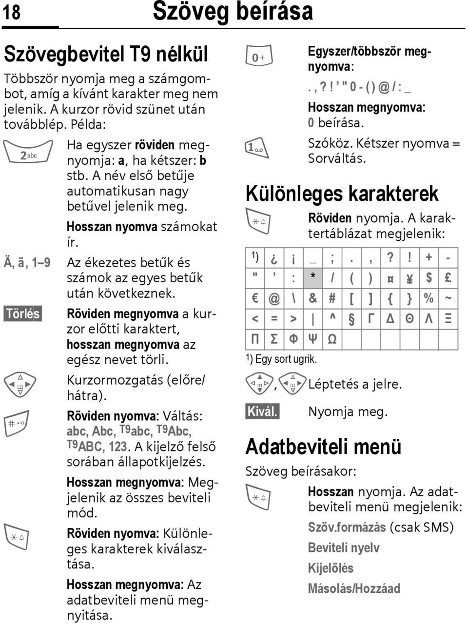 Törlés H * Röviden megnyomva a kurzor előtti karaktert, hosszan megnyomva az egész nevet törli. Kurzormozgatás (előre/ hátra). Röviden nyomva: Váltás: abc, Abc, T9abc, T9Abc, T9ABC, 123.