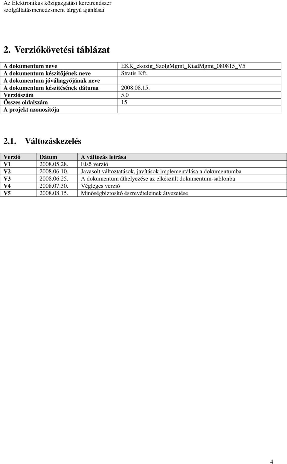 05.28. Elsı verzió V2 2008.06.10. Javasolt változtatások, javítások implementálása a dokumentumba V3 2008.06.25.