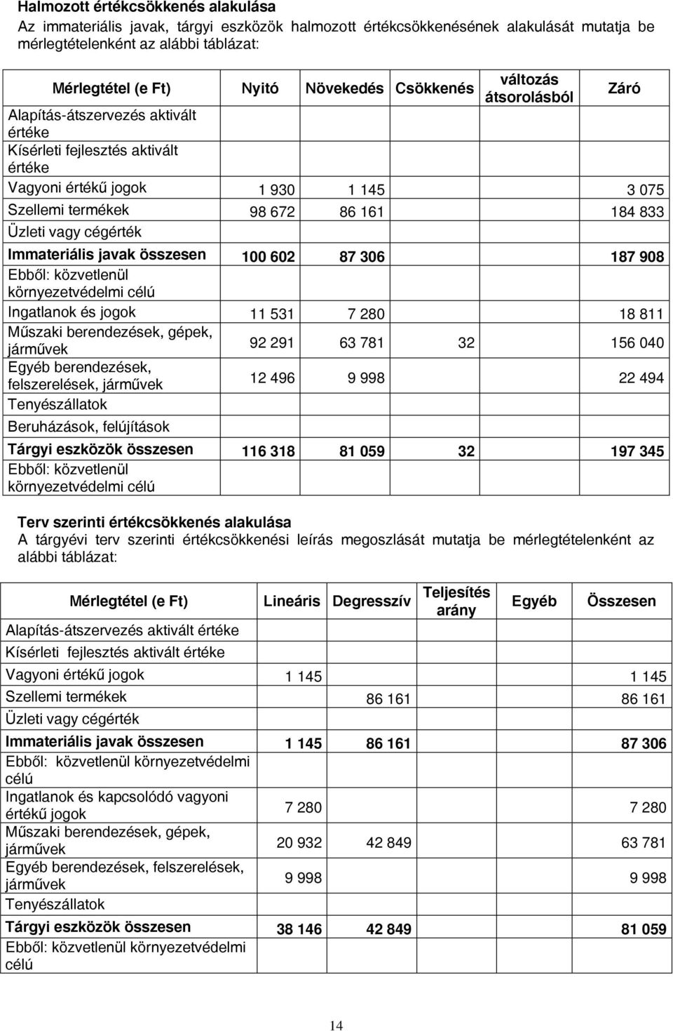 vagy cégérték Immateriális javak összesen 100 602 87 306 187 908 Ebből: közvetlenül környezetvédelmi célú Ingatlanok és jogok 11 531 7 280 18 811 Műszaki berendezések, gépek, járművek 92 291 63 781