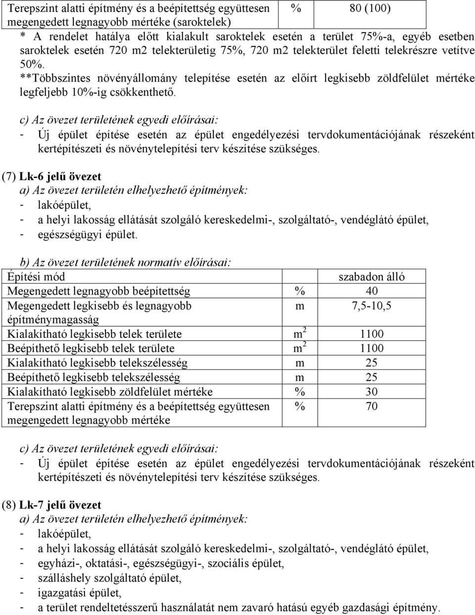 c) Az övezet területének egyedi előírásai: - Új épület építése esetén az épület engedélyezési tervdokumentációjának részeként kertépítészeti és növénytelepítési terv készítése szükséges.