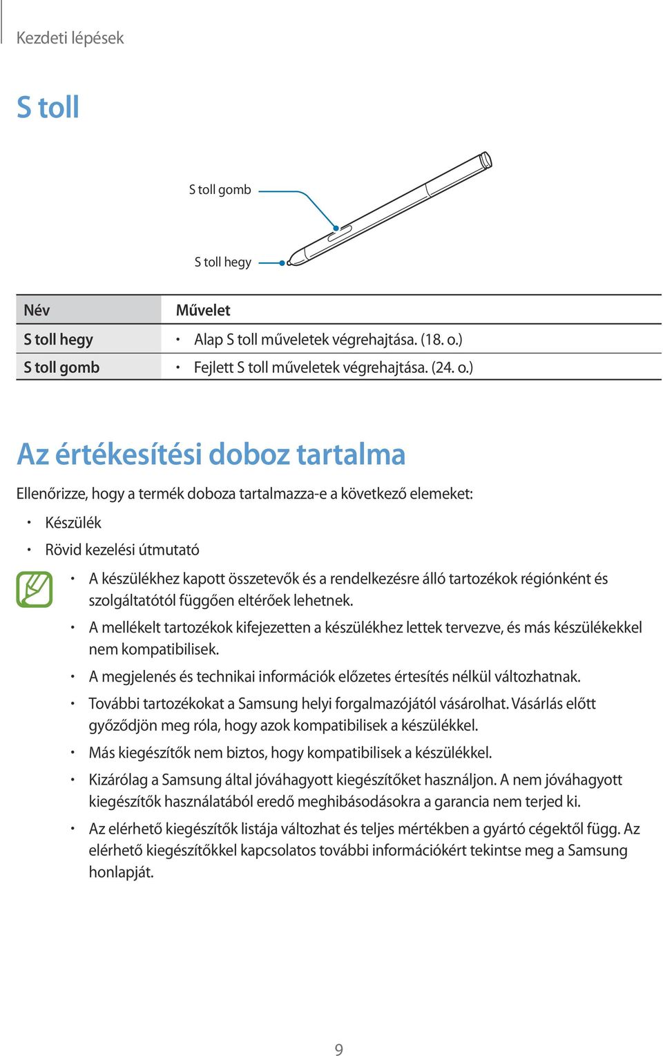 ) Az értékesítési doboz tartalma Ellenőrizze, hogy a termék doboza tartalmazza-e a következő elemeket: Készülék Rövid kezelési útmutató A készülékhez kapott összetevők és a rendelkezésre álló