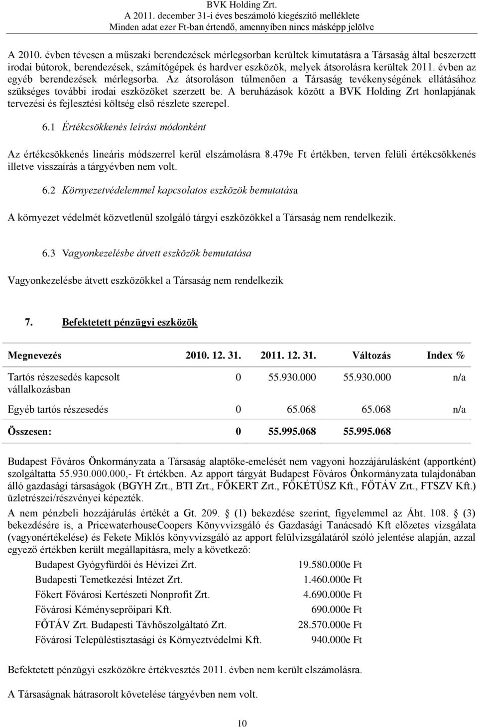 évben az egyéb berendezések mérlegsorba. Az átsoroláson túlmenően a Társaság tevékenységének ellátásához szükséges további irodai eszközöket szerzett be.