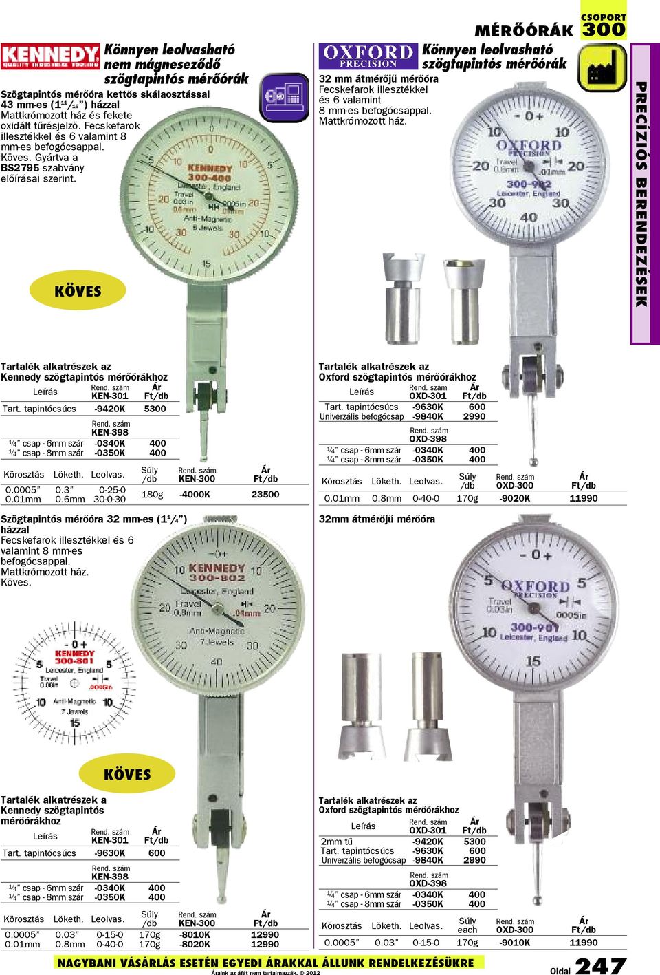 KÖVES MÉRõóRÁK Könnyen leolvasható szögtapintós mérõórák 32 mm átmérõjû mérõóra Fecskefarok illesztékkel és 6 valamint 8 mm-es befogócsappal. Mattkrómozott ház.