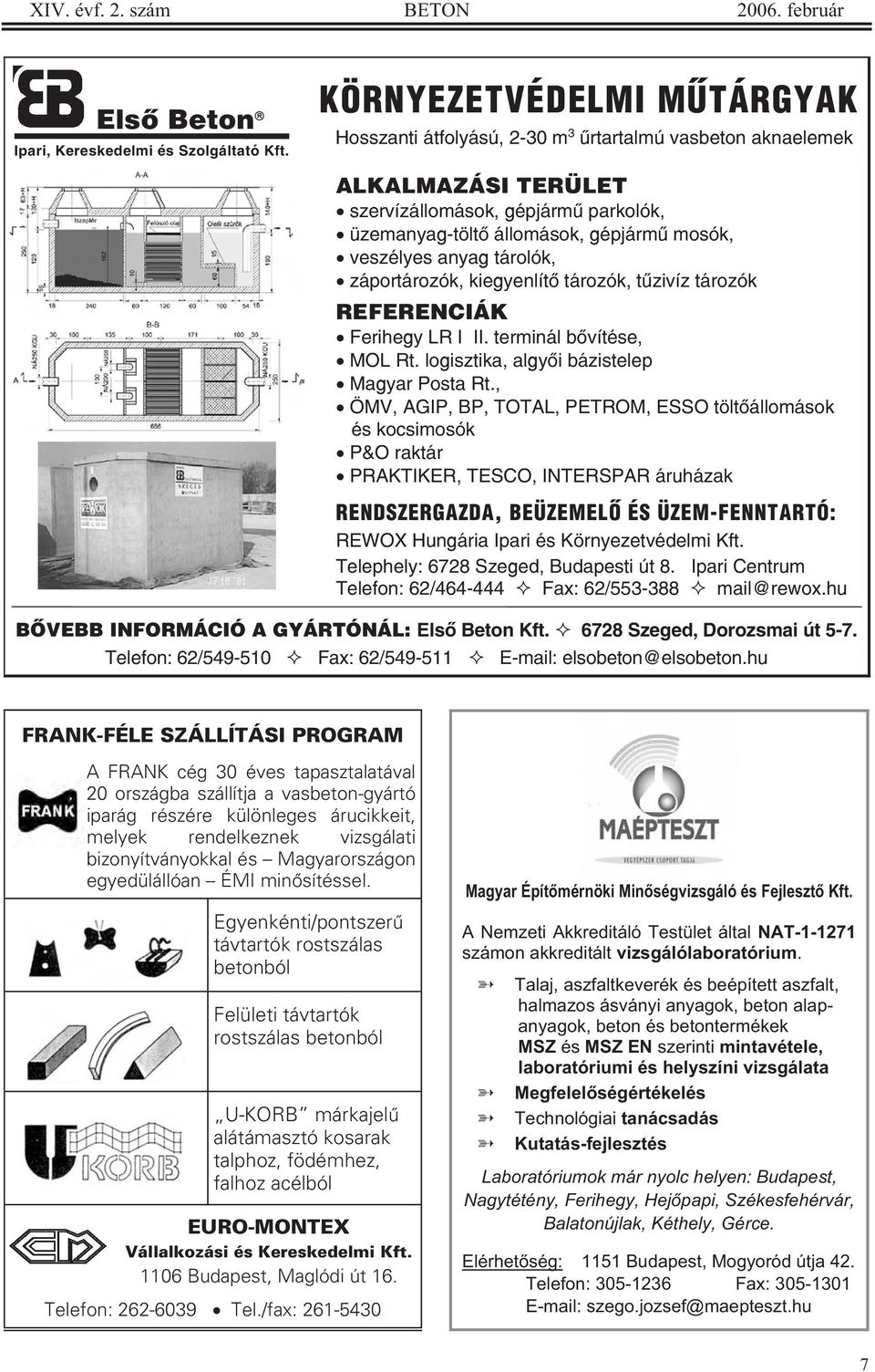 anyag tárolók, záportározók, kiegyenlítõ tározók, tûzivíz tározók REFERENCIÁK Ferihegy LR I II. terminál bõvítése, MOL Rt. logisztika, algyõi bázistelep Magyar Posta Rt.