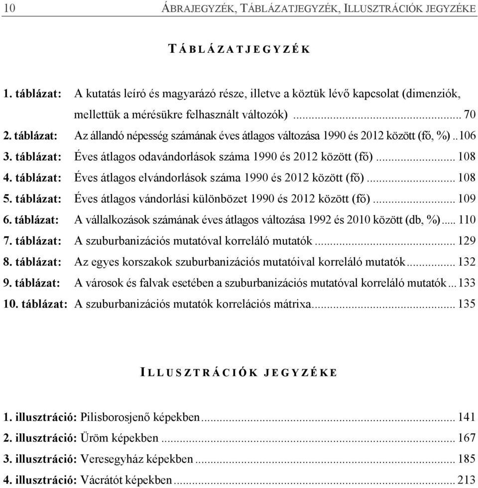 táblázat: Az állandó népesség számának éves átlagos változása 1990 és 2012 között (fő, %).. 106 3. táblázat: Éves átlagos odavándorlások száma 1990 és 2012 között (fő)... 108 4.