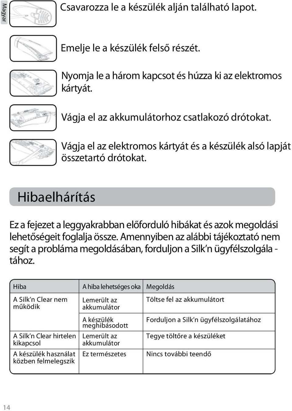 Amennyiben az alábbi tájékoztató nem segít a probláma megoldásában, forduljon a Silk n ügyfélszolgála - tához.