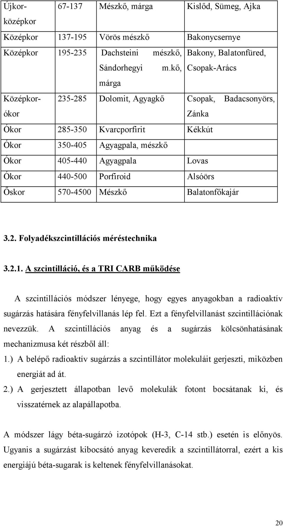 Porfiroid Alsóörs İskor 570-4500 Mészkı Balatonfıkajár 3.2. Folyadékszcintillációs méréstechnika 3.2.1.