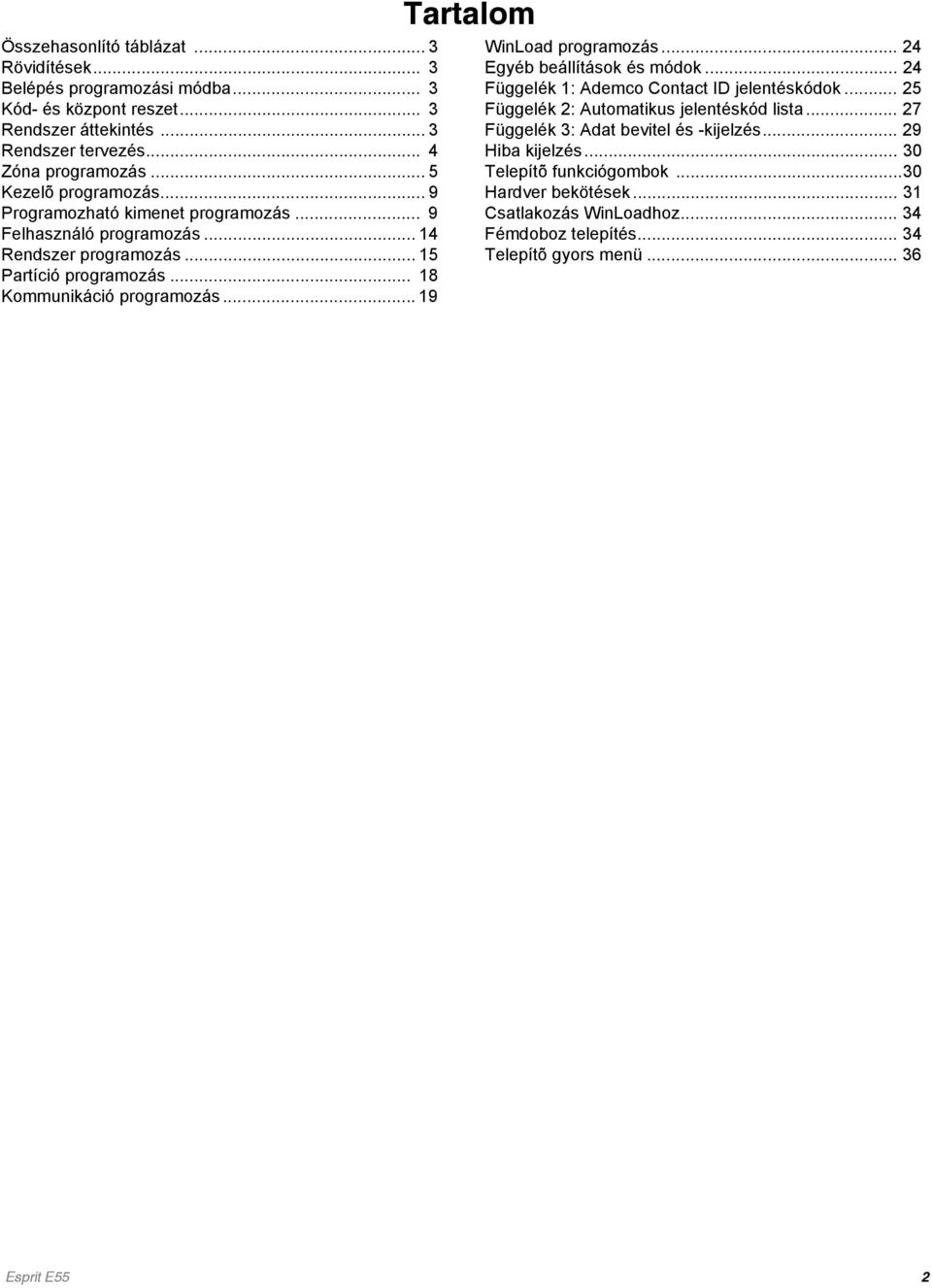 .. 19 Tartalom WinLoad programozás... 24 Egyéb beállítások és módok... 24 Függelék 1: Ademco Contact ID jelentéskódok... 25 Függelék 2: Automatikus jelentéskód lista.