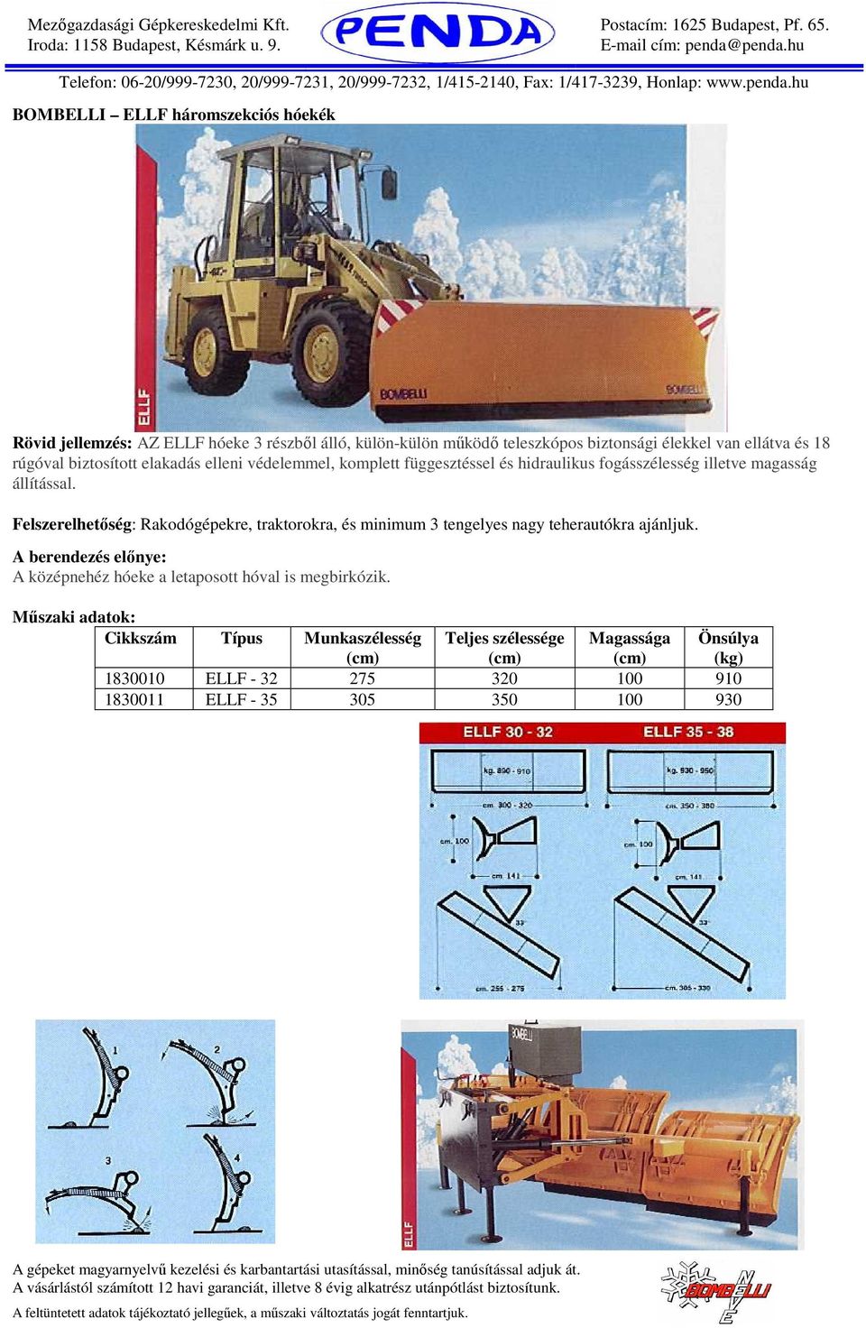 Felszerelhetıség: Rakodógépekre, traktorokra, és minimum 3 tengelyes nagy teherautókra ajánljuk.