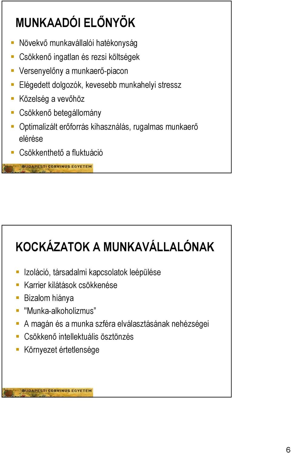 elérése Csökkenthető a fluktuáció KOCKÁZATOK A MUNKAVÁLLALÓNAK Izoláció, társadalmi kapcsolatok leépülése Karrier kilátások csökkenése