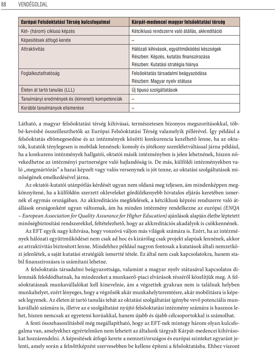 Részben: Magyar nyelv státusa Életen át tartó tanulás (LLL) Új típusú szolgáltatások Tanulmányi eredmények és (kimeneti) kompetenciák Korábbi tanulmányok elismerése Látható, a magyar felsőoktatási