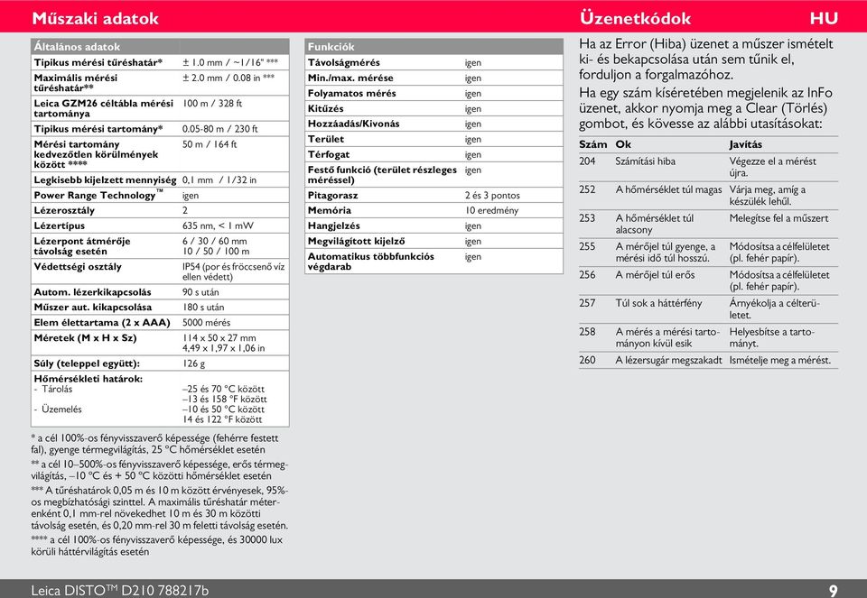 05-80 m / 30 ft Mérési tartomány 50 m / 64 ft kedvezőtlen körülmények között **** Legkisebb kijelzett mennyiség 0, mm / /3 in Power Range Technology Lézerosztály Lézertípus 635 nm, < mw Lézerpont