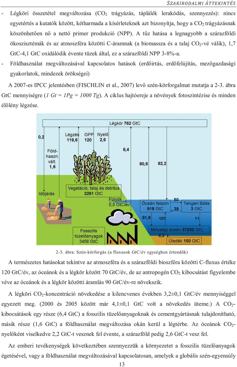 A t z hatása a legnagyobb a szárazföldi ökoszisztémák és az atmoszféra közötti C-áramnak (a biomassza és a talaj CO 2 -vé válik), 1,7 GtC-4,1 GtC oxidálódik évente tüzek által, ez a szárazföldi NPP