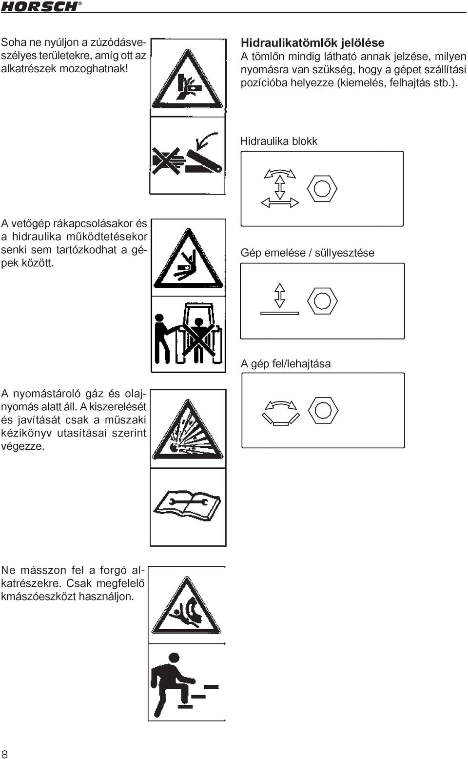 00110683 00110684 Hidraulika blokk A vetőgép rákapcsolásakor és a hidraulika működtetésekor senki sem tartózkodhat a gépek között.