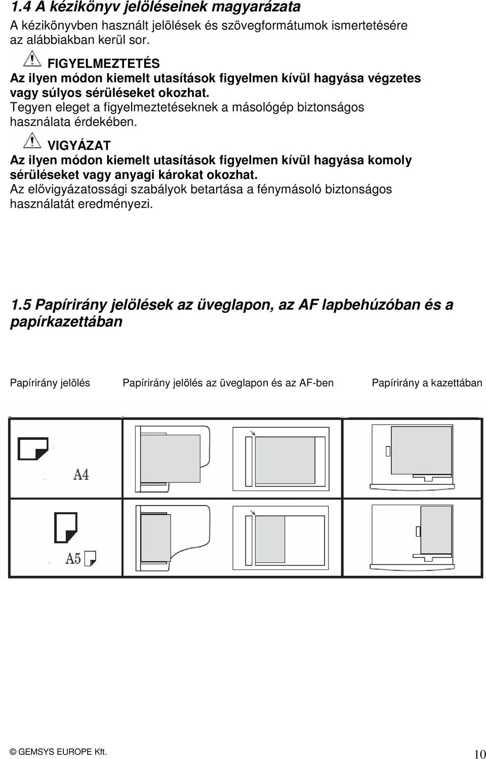 Tegyen eleget a figyelmeztetéseknek a másológép biztonságos használata érdekében.