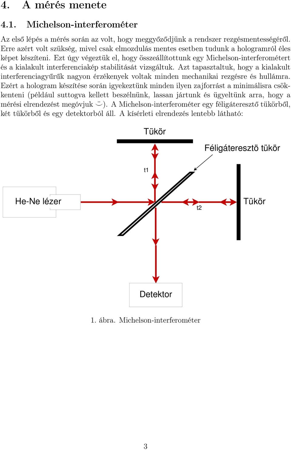 Ezt úgy végeztük el, hogy összeállítottunk egy Michelson-interferométert és a kialakult interferenciakép stabilitását vizsgáltuk.