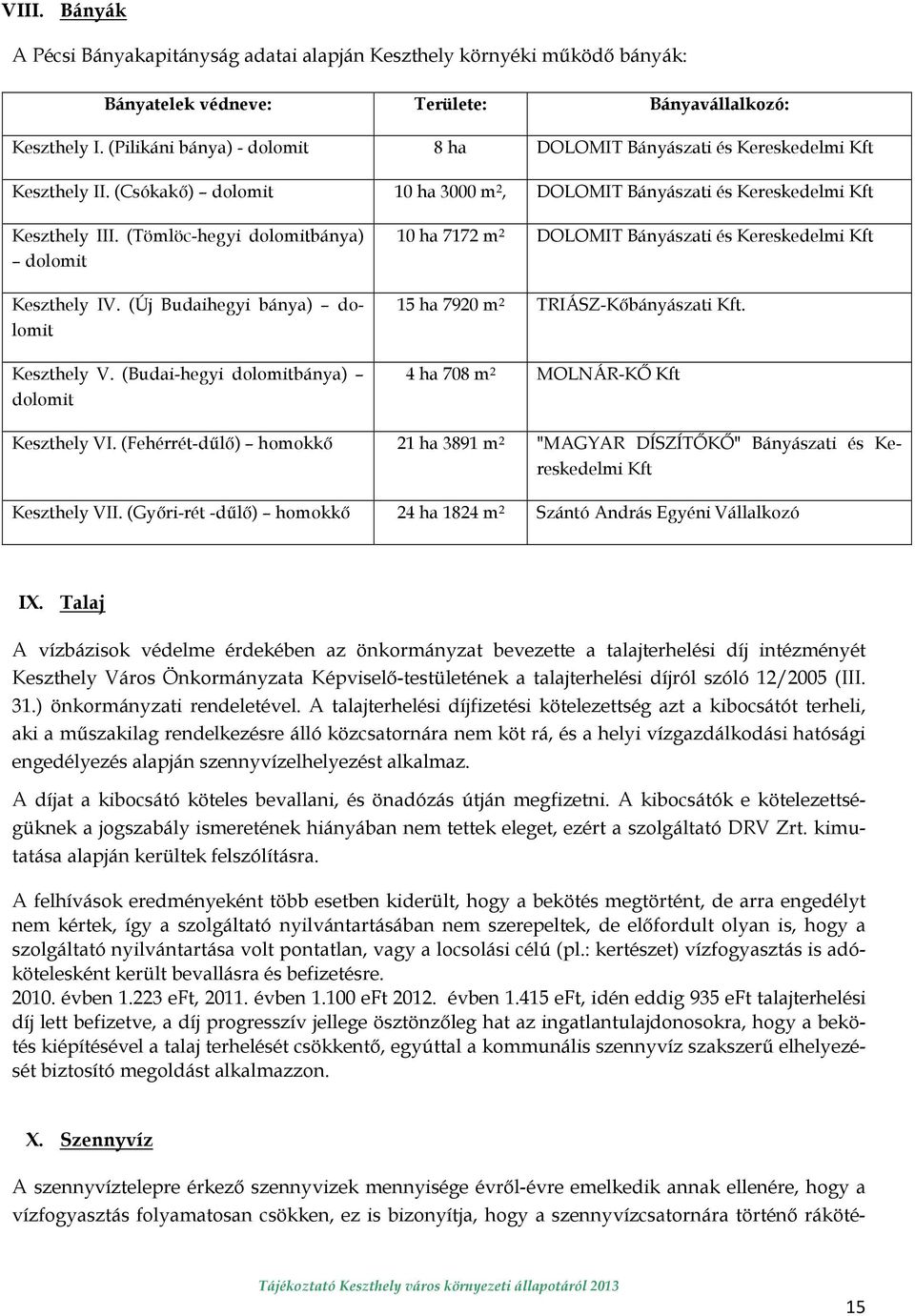 (Tömlöc-hegyi dolomitbánya) dolomit Keszthely IV. (Új Budaihegyi bánya) dolomit Keszthely V.