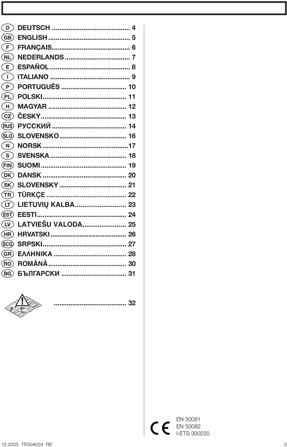 ..17 SVENSKA... 18 SUOMI... 19 DANSK... 20 SLOVENSKY... 21 TÜRKÇE... 22 LIETUVIˆ KALBA... 23 EESTI... 24 LATVIE U VALODA.