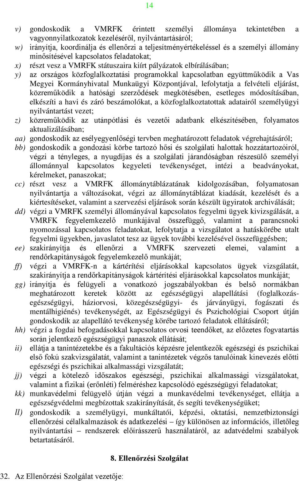 Vas Megyei Kormányhivatal Munkaügyi Központjával, lefolytatja a felvételi eljárást, közreműködik a hatósági szerződések megkötésében, esetleges módosításában, elkészíti a havi és záró beszámolókat, a