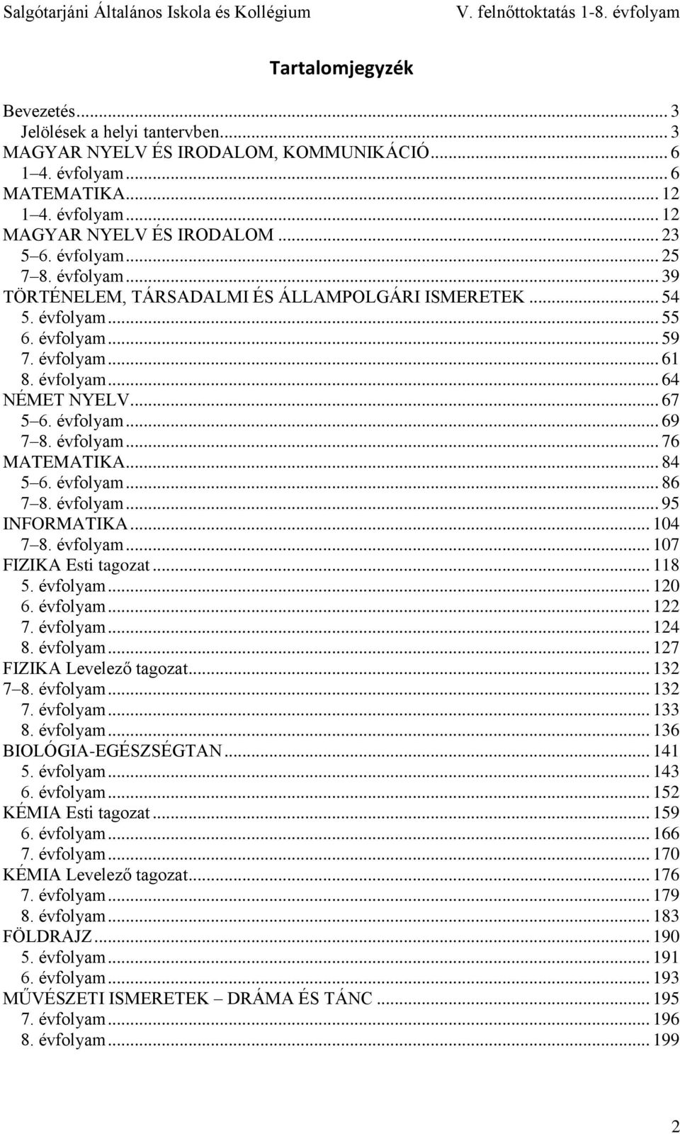 évfolyam... 76 MATEMATIKA... 84 5 6. évfolyam... 86 7 8. évfolyam... 95 INFORMATIKA... 104 7 8. évfolyam... 107 FIZIKA Esti tagozat... 118 5. évfolyam... 120 6. évfolyam... 122 7. évfolyam... 124 8.