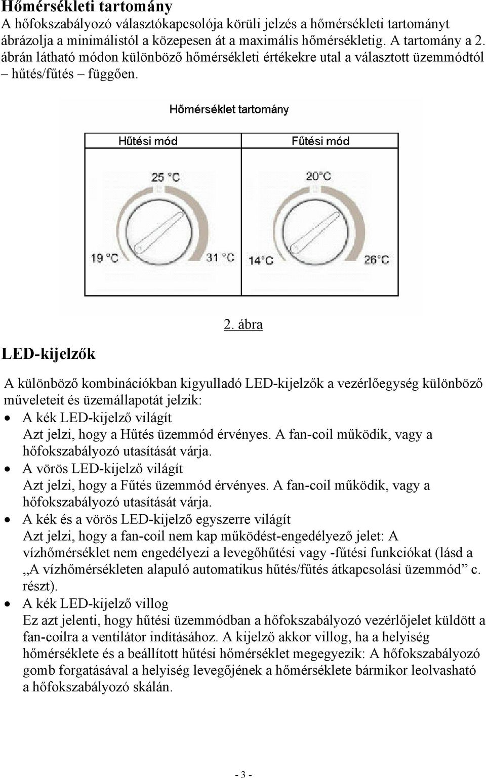 ábra A különböző kombinációkban kigyulladó LED-kijelzők a vezérlőegység különböző műveleteit és üzemállapotát jelzik: A kék LED-kijelző világít Azt jelzi, hogy a Hűtés üzemmód érvényes.