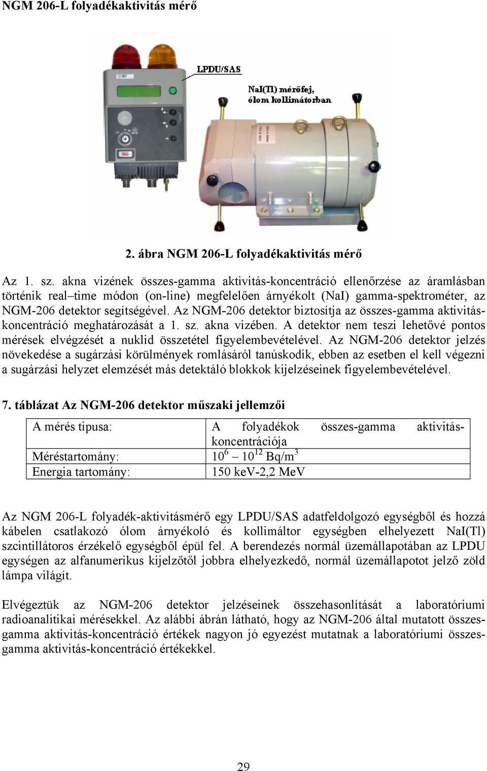 Az NGM-206 detektor biztosítja az összes-gamma aktivitáskoncentráció meghatározását a 1. sz. akna vizében.