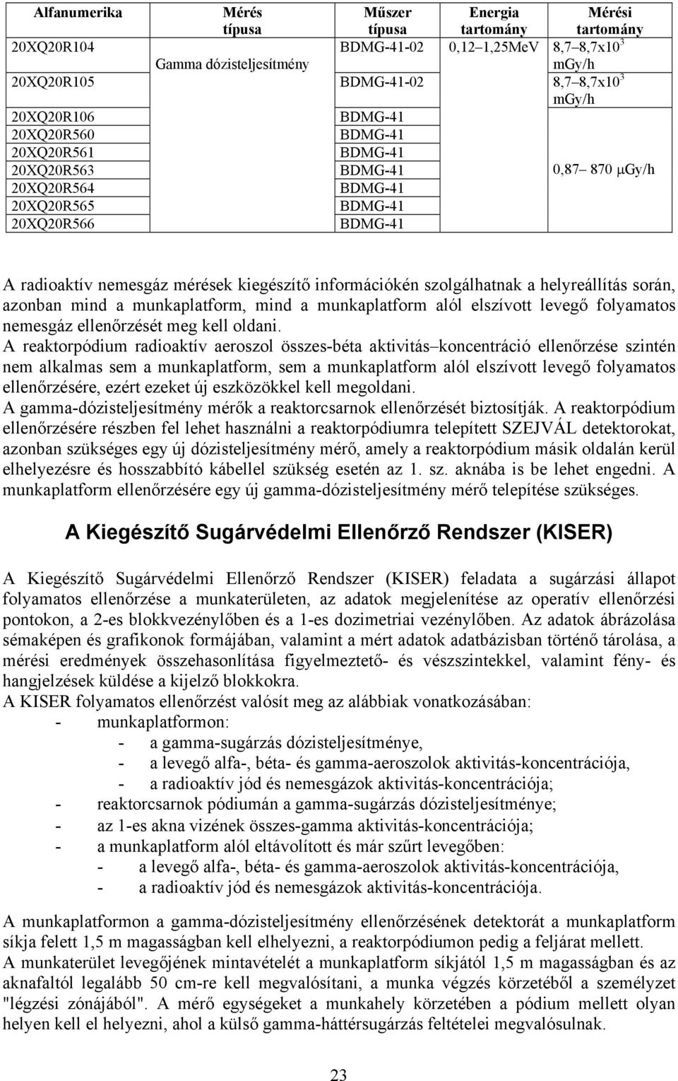 információkén szolgálhatnak a helyreállítás során, azonban mind a munkaplatform, mind a munkaplatform alól elszívott levegő folyamatos nemesgáz ellenőrzését meg kell oldani.