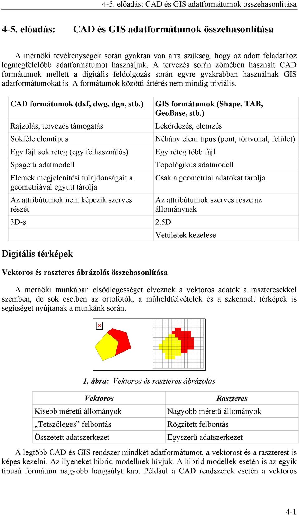 A tervezés során zömében használt CAD formátumok mellett a digitális feldolgozás során egyre gyakrabban használnak GIS adatformátumokat is. A formátumok közötti áttérés nem mindig triviális.