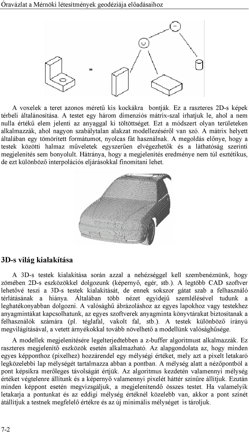 Ezt a módszert olyan területeken alkalmazzák, ahol nagyon szabálytalan alakzat modellezéséről van szó. A mátrix helyett általában egy tömörített formátumot, nyolcas fát használnak.