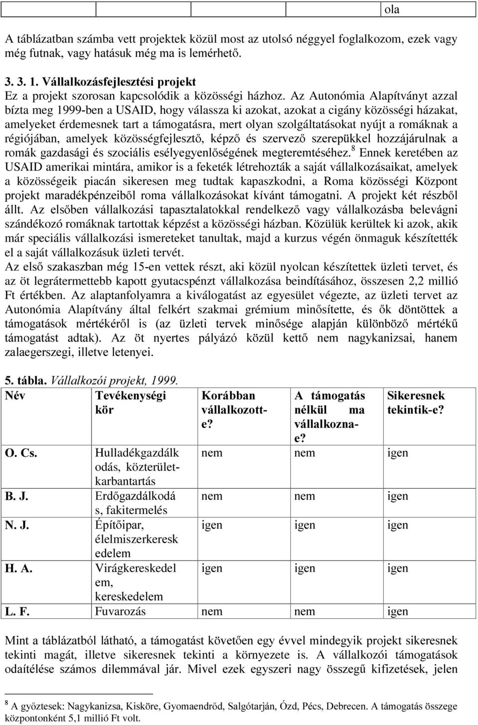 Az Autonómia Alapítványt azzal bízta meg 1999ben a USAID, hogy válassza ki azokat, azokat a cigány közösségi házakat, amelyeket érdemesnek tart a támogatásra, mert olyan szolgáltatásokat nyújt a