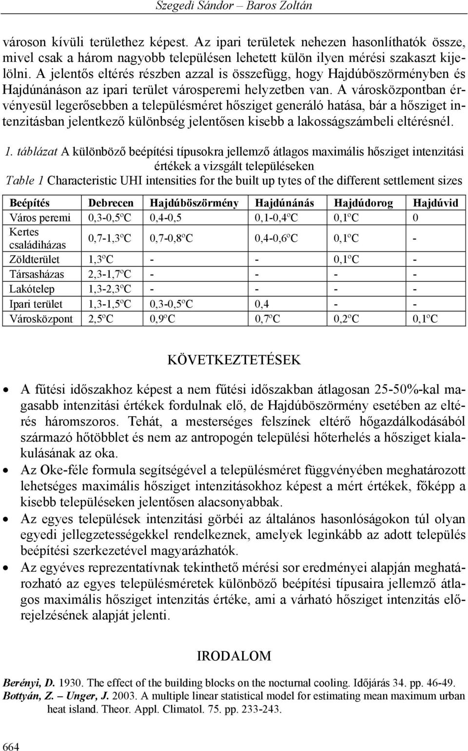 A városközpontban érvényesül legerősebben a településméret hősziget generáló hatása, bár a hősziget intenzitásban jelentkező különbség jelentősen kisebb a lakosságszámbeli eltérésnél. 1.