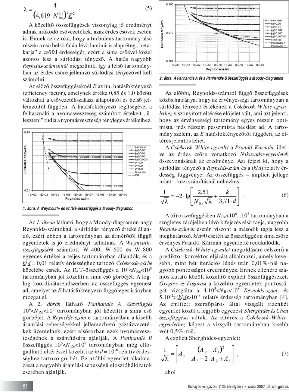A hatás nagyobb Reynolds-számoknál megszûnik, így a felsõ tartományban az érdes csõre jellemzõ súrlódási tényezõvel kell számolni. Az elõzõ összefüggéseknél E az ún.