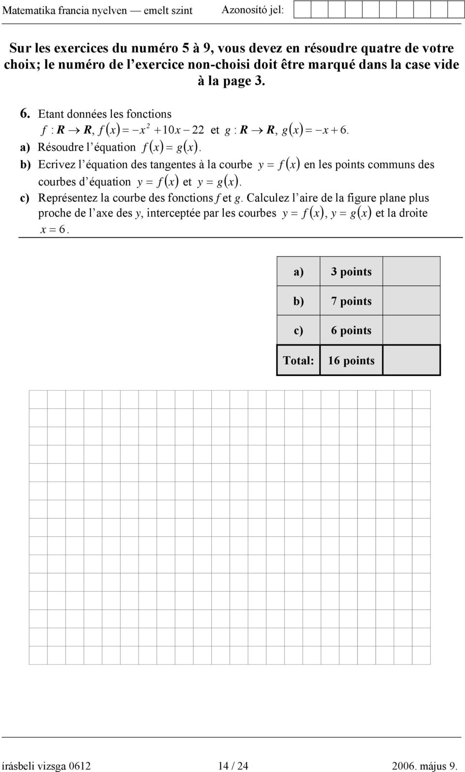 b) Ecrivez l équation des tangentes à la courbe y = f ( x) en les points communs des courbes d équation y = f ( x) et y = g( x). c) Représentez la courbe des fonctions f et g.