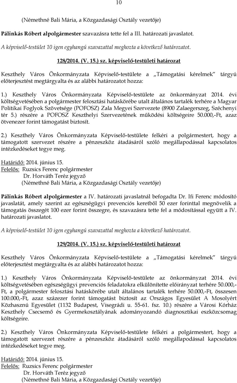 képviselő-testületi határozat Keszthely Város Önkormányzata Képviselő-testülete a Támogatási kérelmek tárgyú előterjesztést megtárgyalta és az alábbi határozatot hozza: 1.