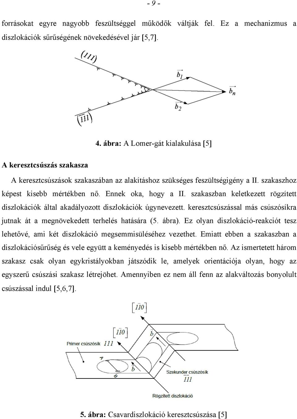 szakaszban keletkezett rögzített diszlokációk által akadályozott diszlokációk úgynevezett. keresztcsúszással más csúszósíkra jutnak át a megnövekedett terhelés hatására (5. ábra).