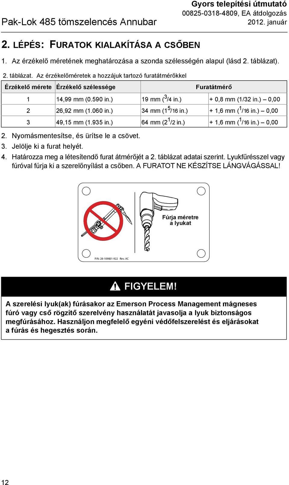 590 in.) 19 mm ( 3 / in.) + 0,8 mm (1/32 in.) 0,00 2 26,92 mm (1.060 in.) 3 mm (1 5 /16 in.) + 1,6 mm ( 1 /16 in.) 0,00 3 9,15 mm (1.935 in.) 6 mm (2 1 /2 in.) + 1,6 mm ( 1 /16 in.) 0,00 2. Nyomásmentesítse, és ürítse le a csövet.