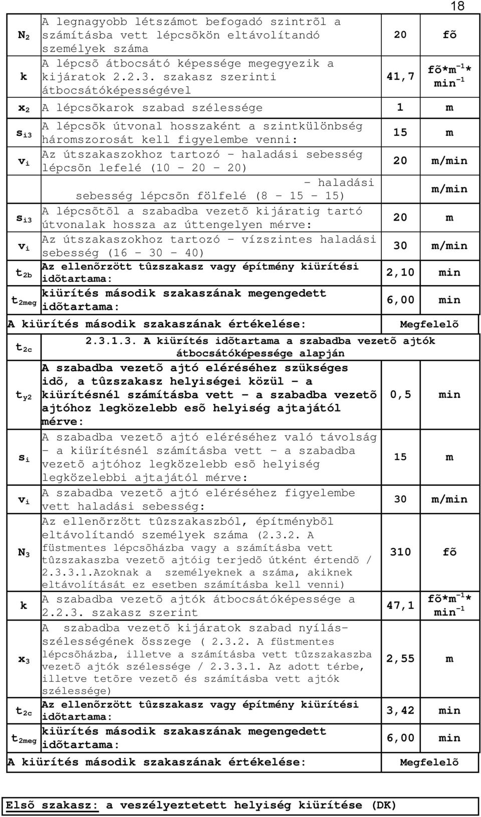 útszakaszokhoz tartozó haladási sebesség lépcsõn lefelé (10 20 20) haladási sebesség lépcsõn fölfelé (8 15 15) s i3 A lépcsõtõl a szabadba vezetõ kijáratig tartó útvonalak hossza az úttengelyen