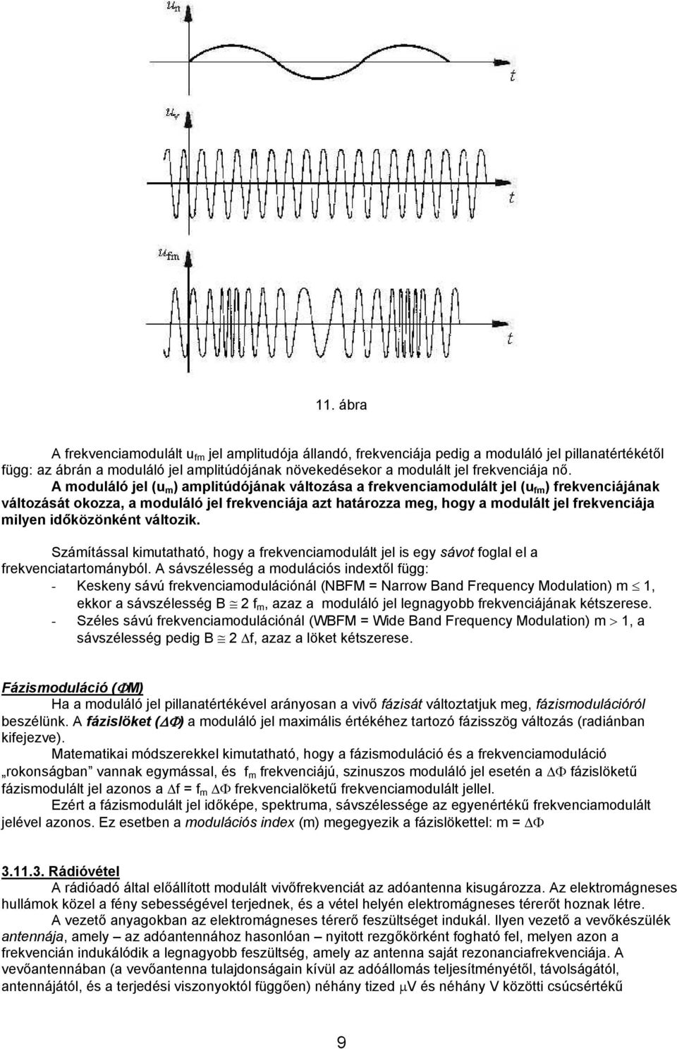milyen időközönként változik. Számítással kimutatható, hogy a frekvenciamodulált jel is egy sávot foglal el a frekvenciatartományból.